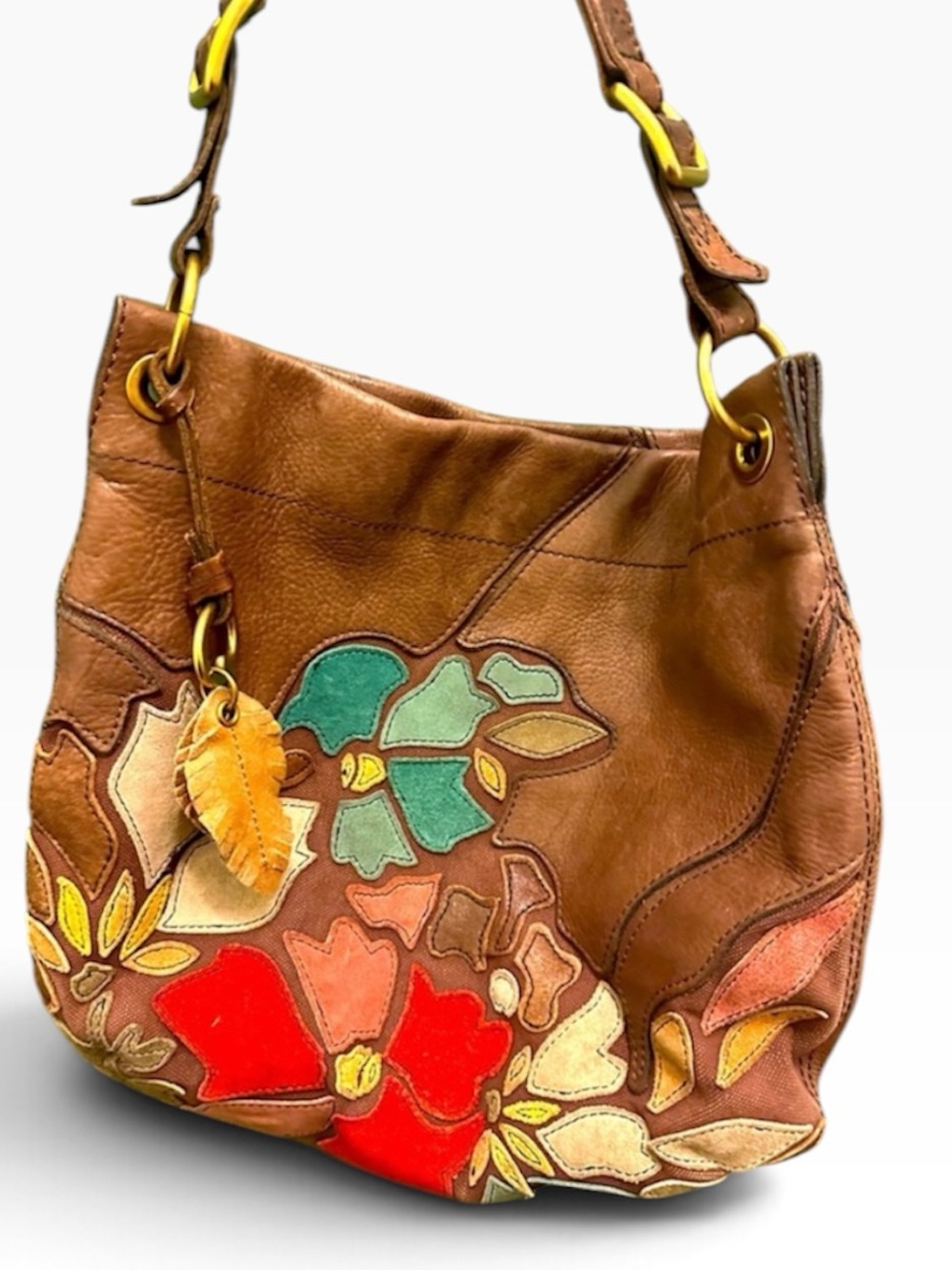 Extremely RARE Fossil Desi Flower Hobo Y2K Bag Suede & Leather Purse Key Charm